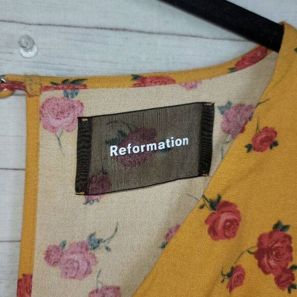 Reformation Marylu Gold Floral Mini Dress, sz 0 - Picture 3 of 11